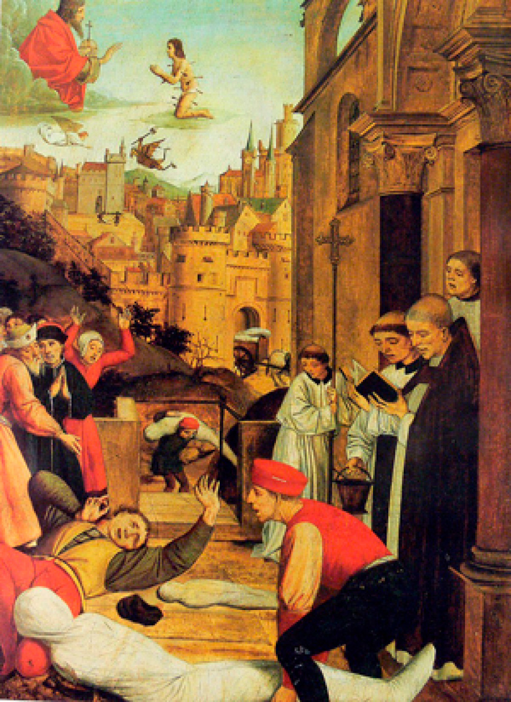 Святой Себастьян молится за жертв Юстиниановой чумы.Картина неизвестного художника конца XV века.  