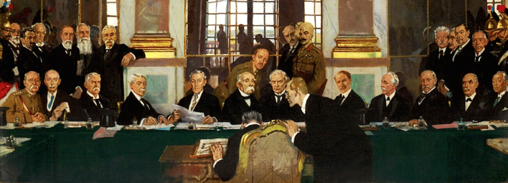 Подписание Версальского договора, фрагмент картины «Подписание мира в Зеркальном зале», художник Уильям Орпен