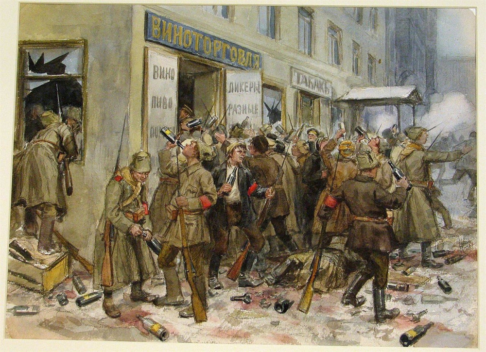 «Разграбление винной лавки революционными рабочими и солдатами в Петрограде, январь 1919 года», художник Иван Владимиров